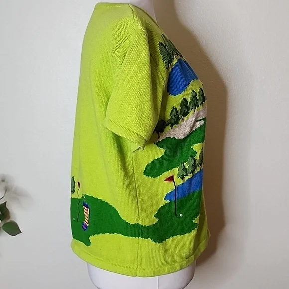 Vintage Classic Marisa Christina Green Golf Course Button Down Sweater Graphic - Picture 10 of 13